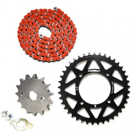 Pack Chaine YCF + Couronne CNC Noir + Pignon pour Dirt Bike, Pit Bike.