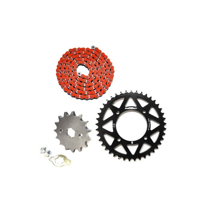 Pack Chaine YCF + Couronne CNC Noir + Pignon pour Dirt Bike, Pit Bike.