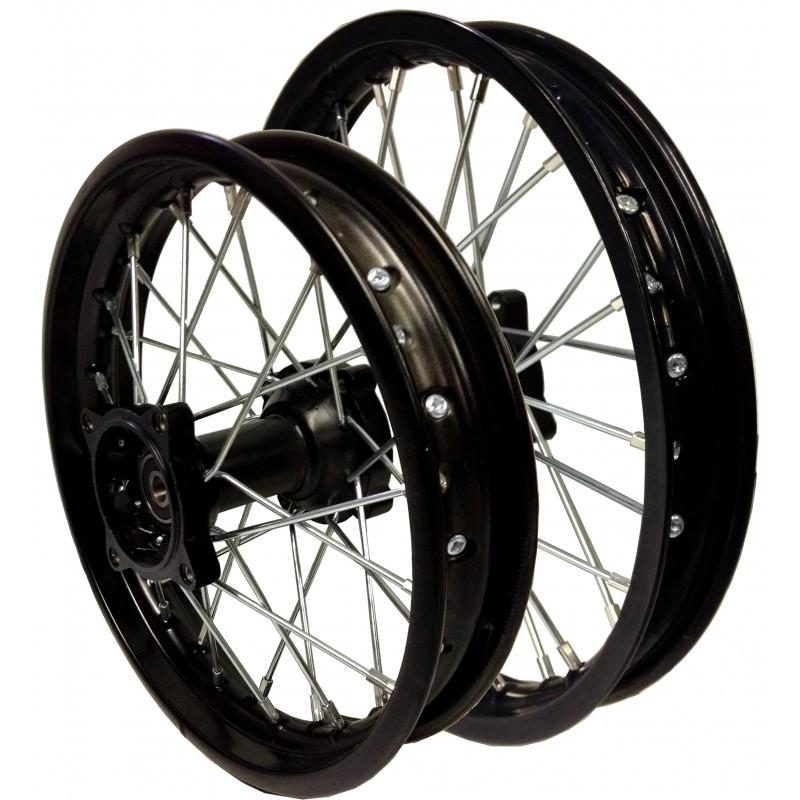 Pack de Jantes Dirt bike 16"/19" Acier Noir (axe 15mm) 