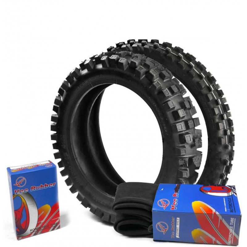 Pack de Pneu Cross + chambre à air Vee Rubber 12 arriere + 14 avant pour  Dirt Bike à 65€