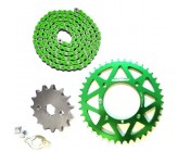 Pack Chaine YCF + Couronne CNC Vert + Pignon pour Dirt Bike, Pit Bike.