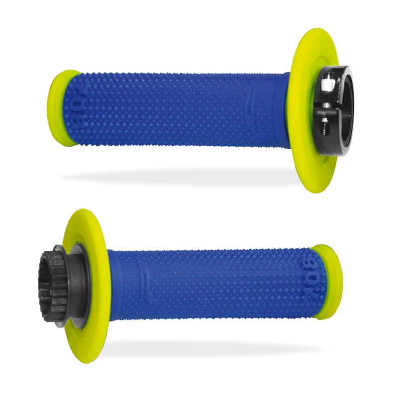 Poignées 708 Lock on Jaune Fluo/Bleu Electrique 22/25mm