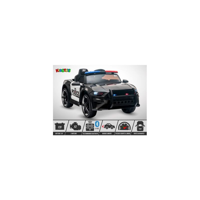 Voiture Électrique Enfant Police 60W / 12V Noir KINGTOYS