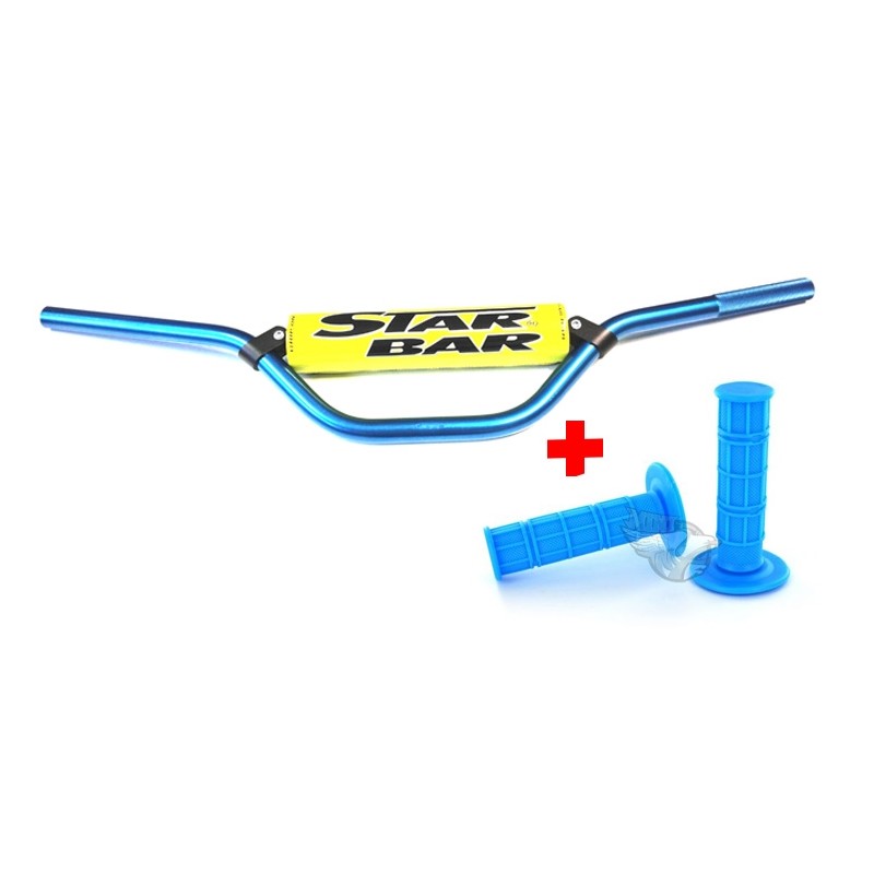 Pack Guidon StarBar + Poignee MX Bleu pour Dirt Bike