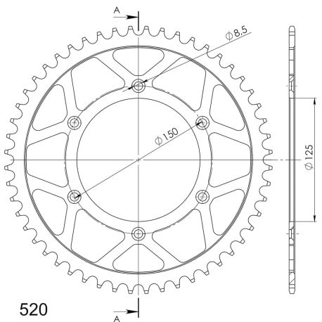 Couronne acier Motocross - SUPERSPROX - 520 (45, 48, 50, 52 dents)