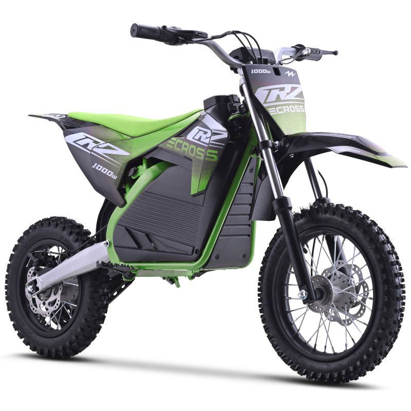 Electric Dirt Bike CRZ 1200W 36V for Kids, E-Cross, 10"/12" - Green