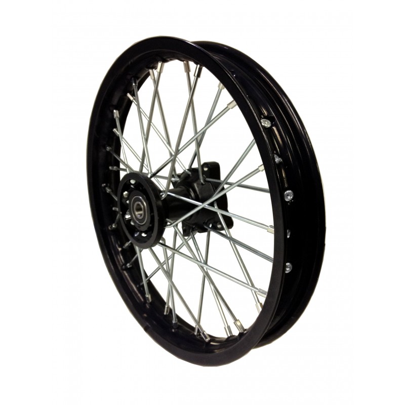 Roue Avant 12" Noir acier (12/15mm) Dirt Bike