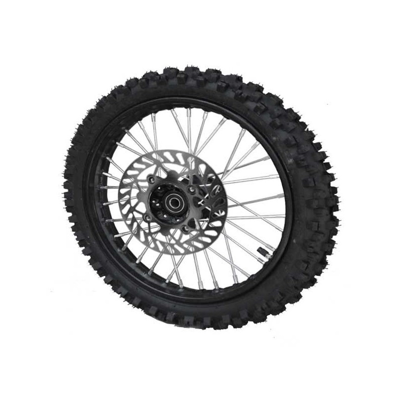 Roue complète avant 14" axe de 12mm noire Dirt Bike