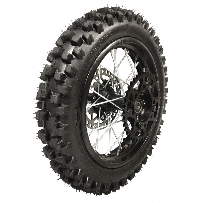 Roue complete 12" Arriere axe de 15mm Noir Dirt Bike