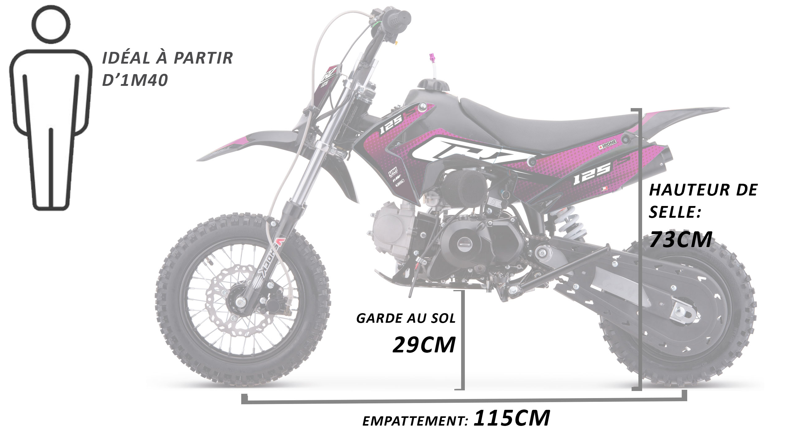 Jantes Acier Renforcées 12 arrière et 14 avant - Hauteur de Selle 73cm