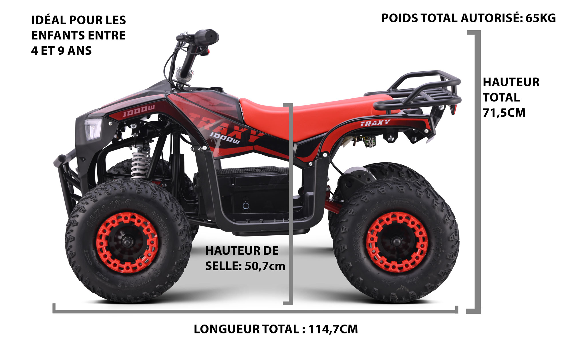 Hauteur de selle de 50,7cm - Idéal pour les enfants à partir de 4 ans et jusqu'à 9 ans