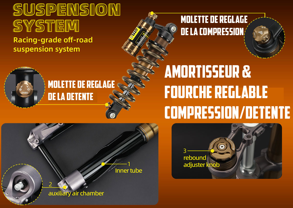 Ammortizzatore e forcella regolabili in compressione/rimbalzo